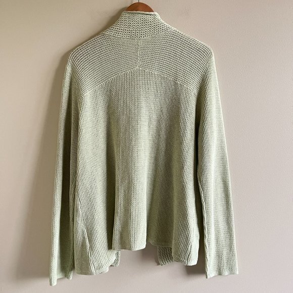Eileen Fisher Open‎ Front Cardigan Sweater Green Womens Size L Chunky Knit - Picture 5 of 5